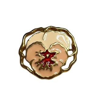 Vintage Enameled Pansy Brooch with pinks‎ and gold tone